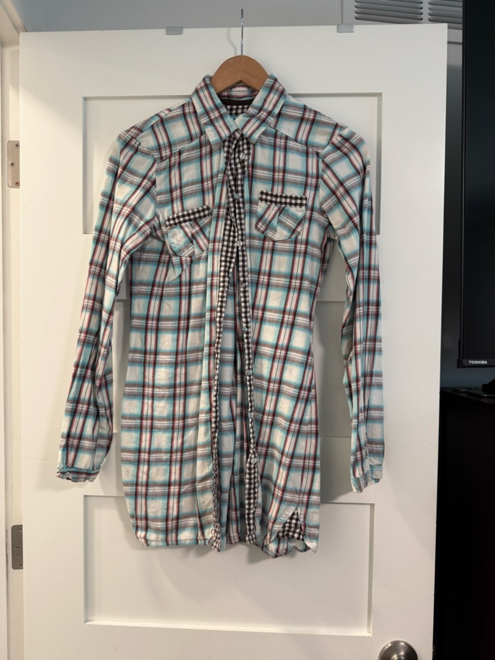 PJ Salvage Light Blue Plaid Button-Up Shirt
